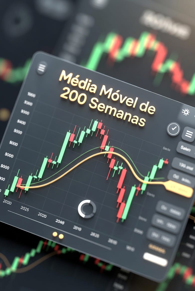 Gráfico da Média Móvel Simples de 200 Semanas (MMS200) mostrando tendência de longo prazo de uma ação